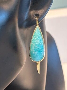 Rairities Gold Plated Sterling Amazonite Hoop Earrings